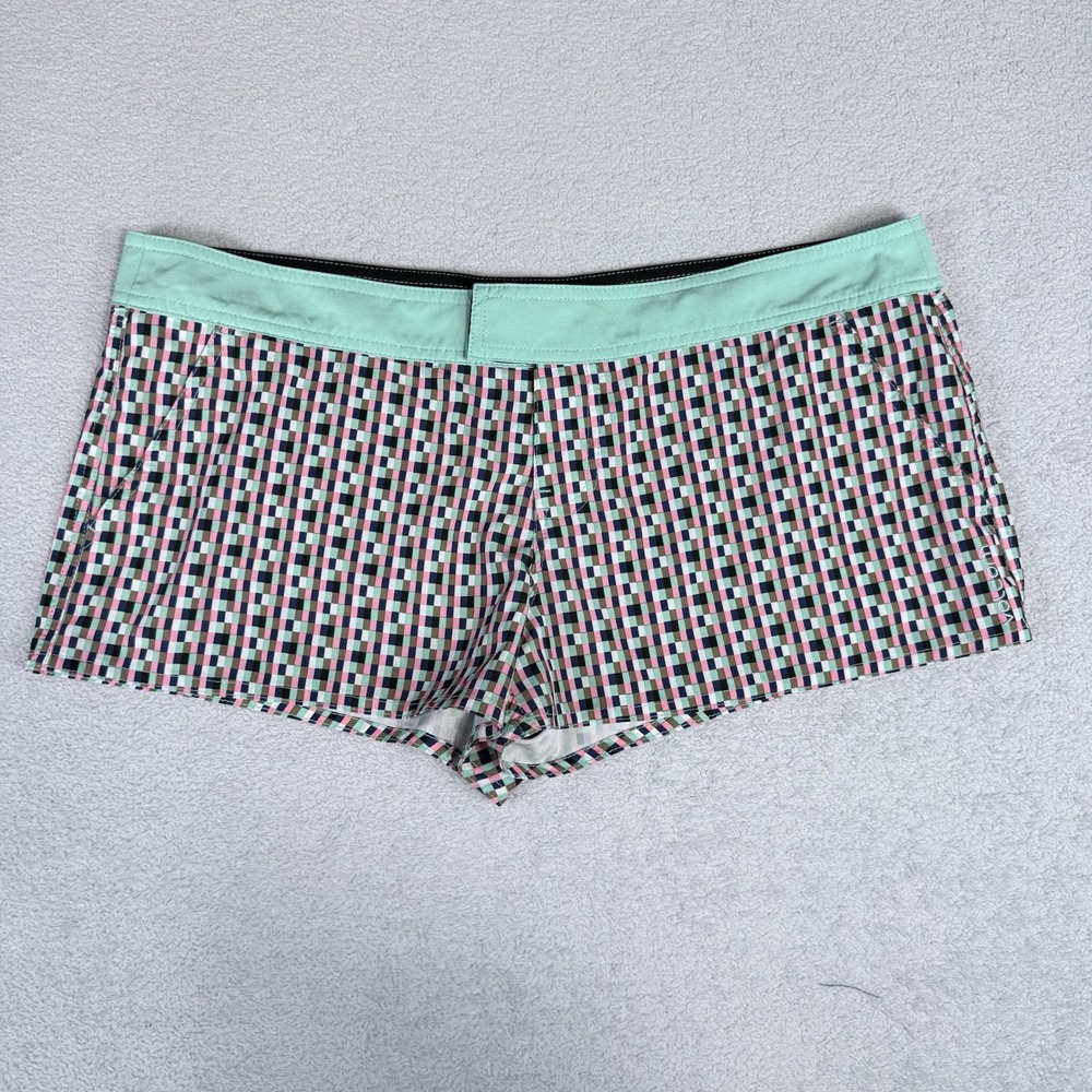 Junior Volcom Board Shorts Pink, Green, Blue Checkered Pattern Size 13/14-32
